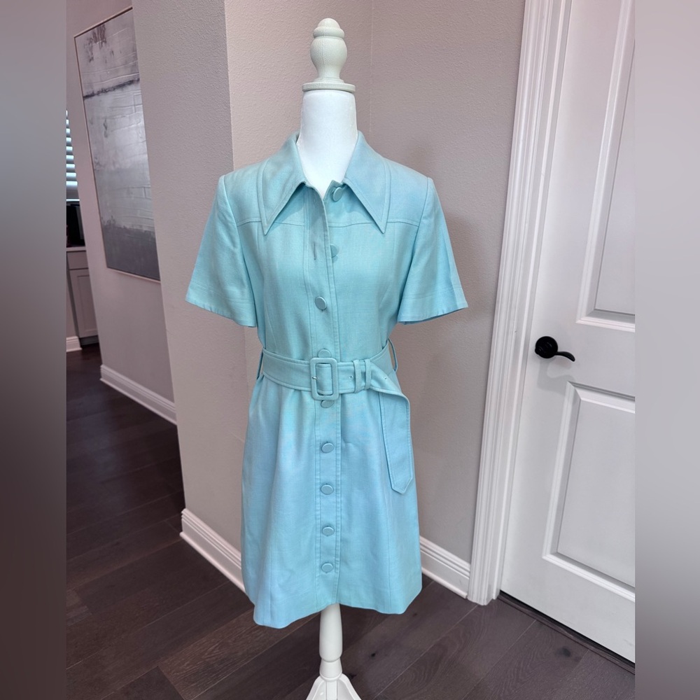 Chic Light Blue Belted Midi Dress